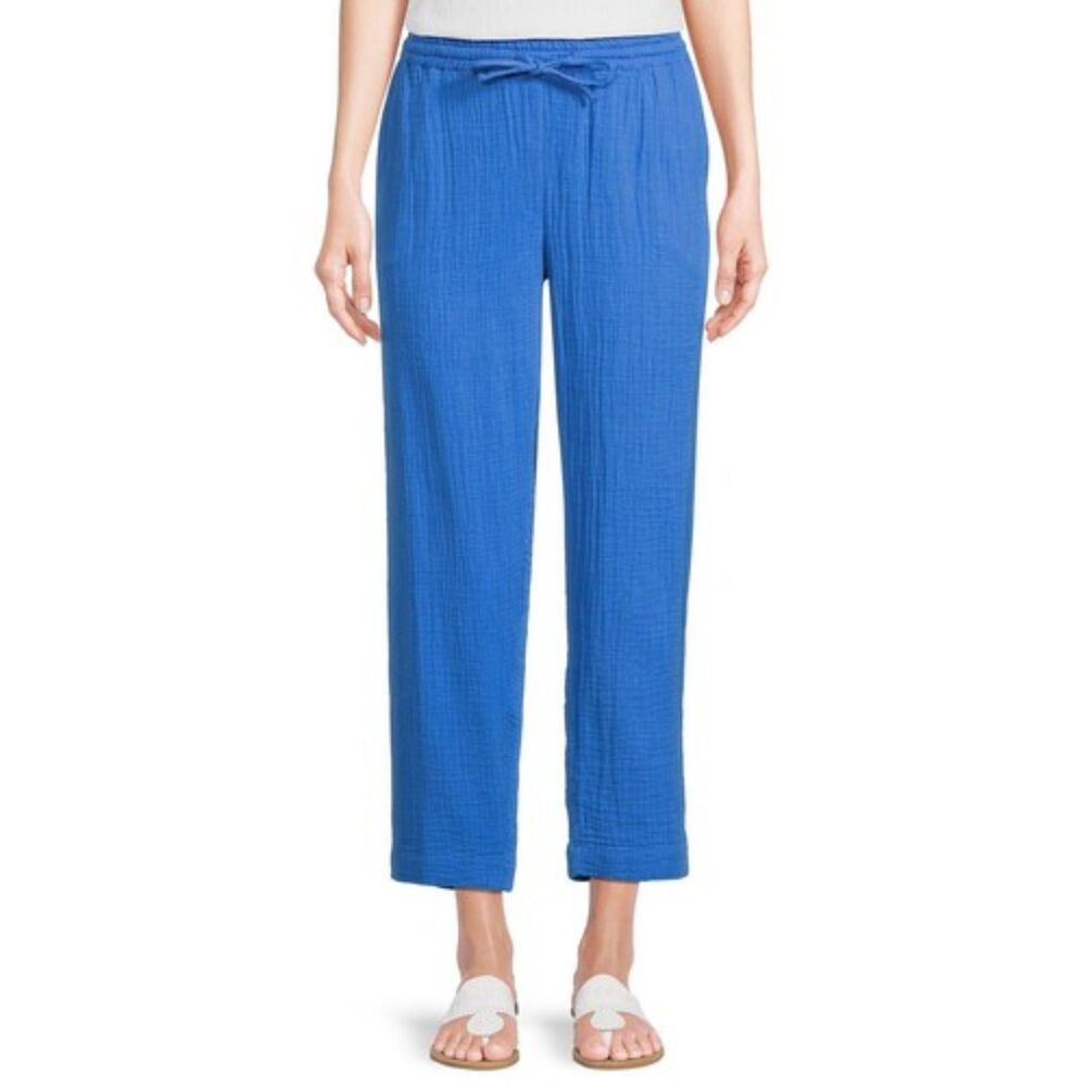 Tommy Bahama Coral Isle Easy Pants 100% Cotton Gauze Palace Blue Ankle M Coastal